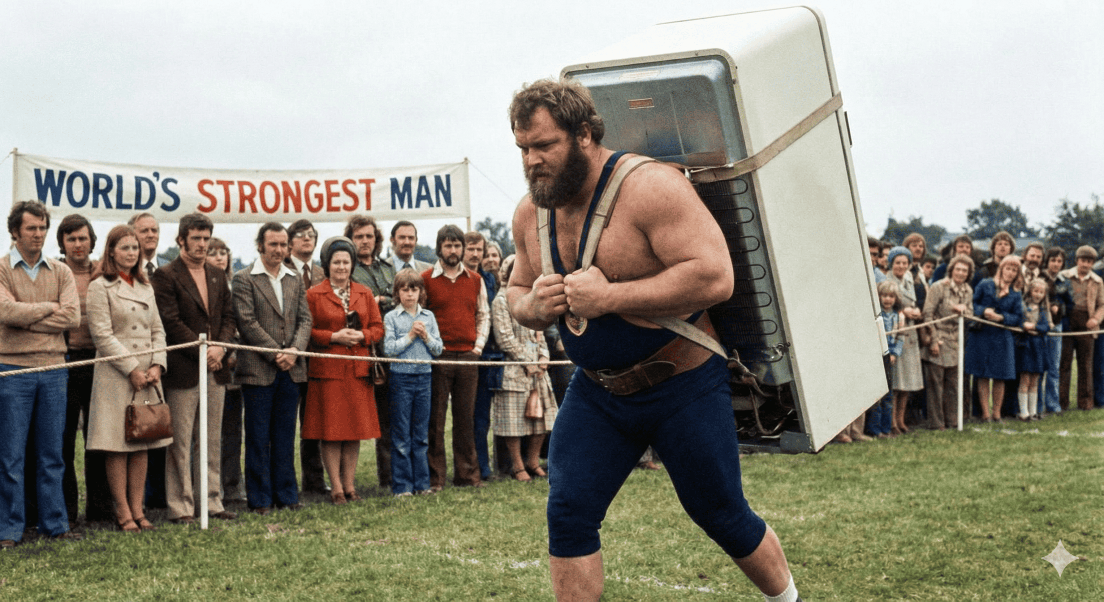 Strongman athlete demonstrating strength at event.